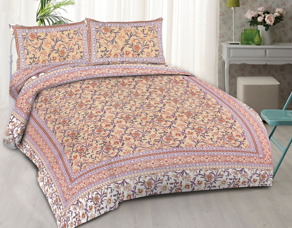 Rudra Bazaar Brown 210 TC Cotton Double King Bedsheet With 2 Pillow Covers - Distacart