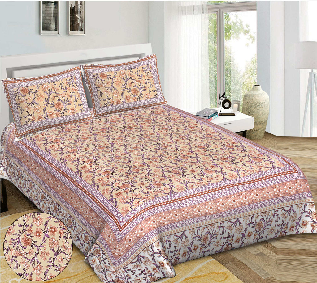 Rudra Bazaar Brown 210 TC Cotton Double King Bedsheet With 2 Pillow Covers - Distacart