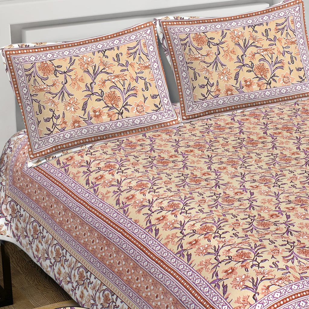 Rudra Bazaar Brown 210 TC Cotton Double King Bedsheet With 2 Pillow Covers - Distacart
