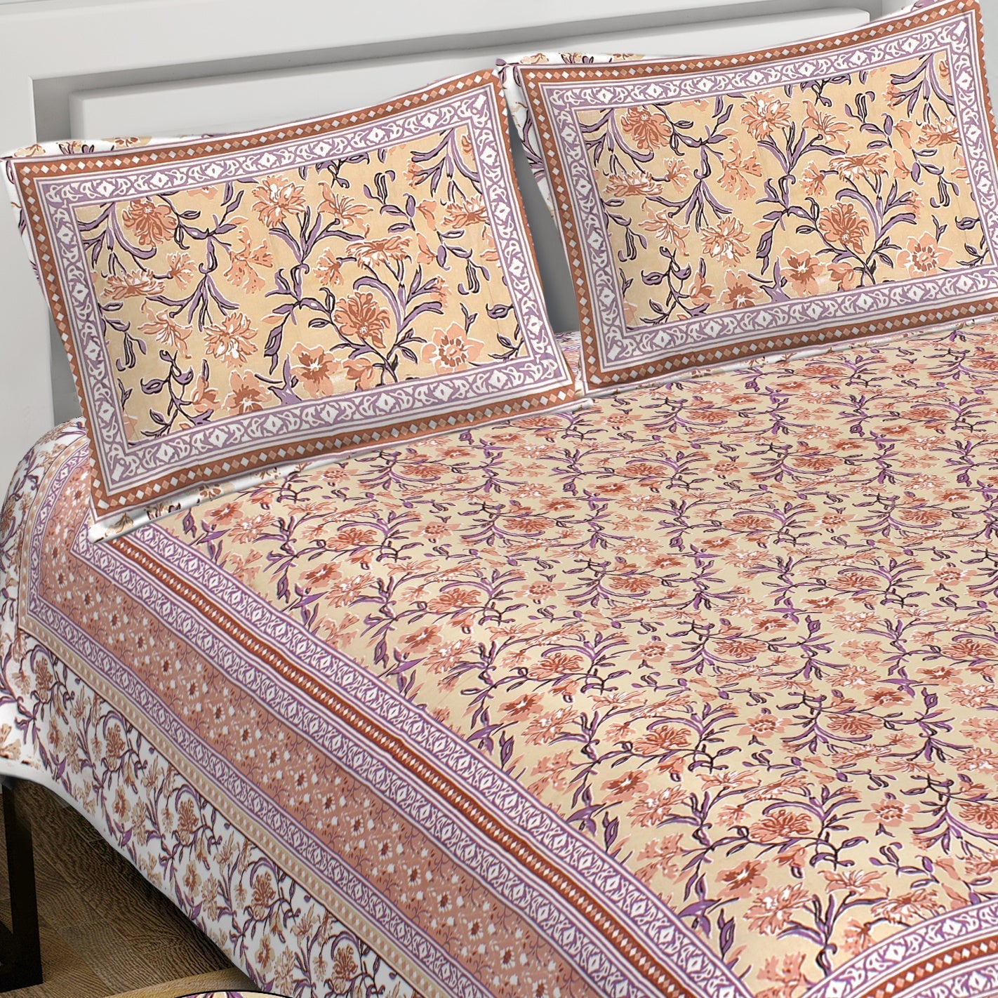 Rudra Bazaar Brown 210 TC Cotton Double King Bedsheet With 2 Pillow Covers - Distacart