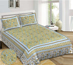 Rudra Bazaar Green 210 TC Cotton Double King Bedsheet With 2 Pillow Covers - Distacart