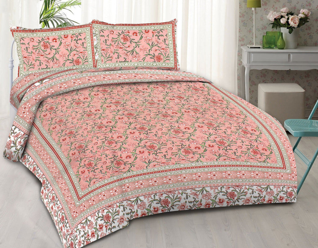 Rudra Bazaar Pink 210 TC Cotton Double King Bedsheet With 2 Pillow Covers - Distacart