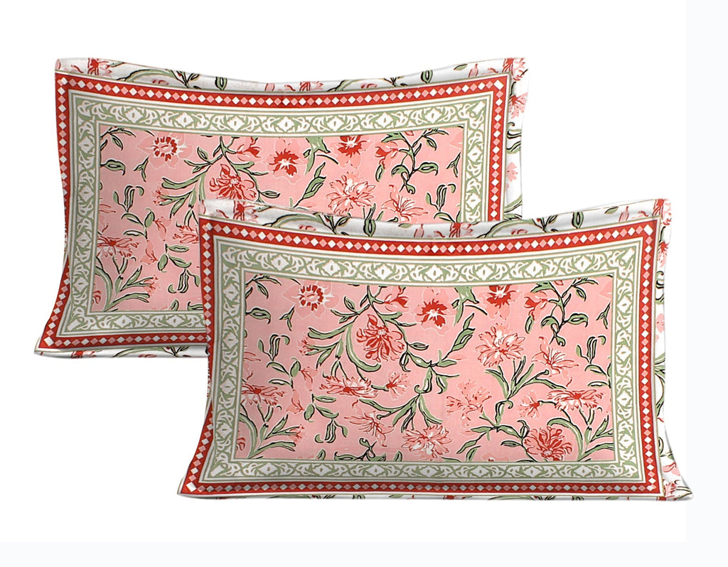 Rudra Bazaar Pink 210 TC Cotton Double King Bedsheet With 2 Pillow Covers - Distacart
