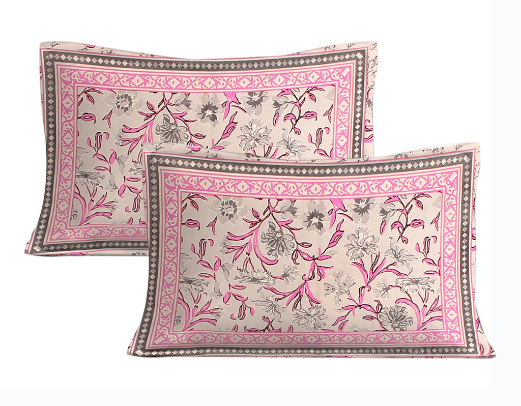 Rudra Bazaar Pink 210 TC Cotton Double King Bedsheet With 2 Pillow Covers - Distacart