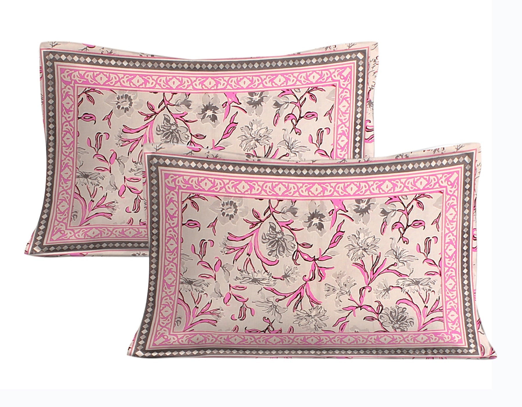 Rudra Bazaar Pink 210 TC Cotton Double King Bedsheet With 2 Pillow Covers - Distacart