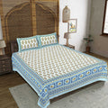 Rudra Bazaar Blue 210 TC Cotton Double King Bedsheet With 2 Pillow Covers - Distacart