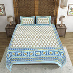 Rudra Bazaar Blue 210 TC Cotton Double King Bedsheet With 2 Pillow Covers - Distacart