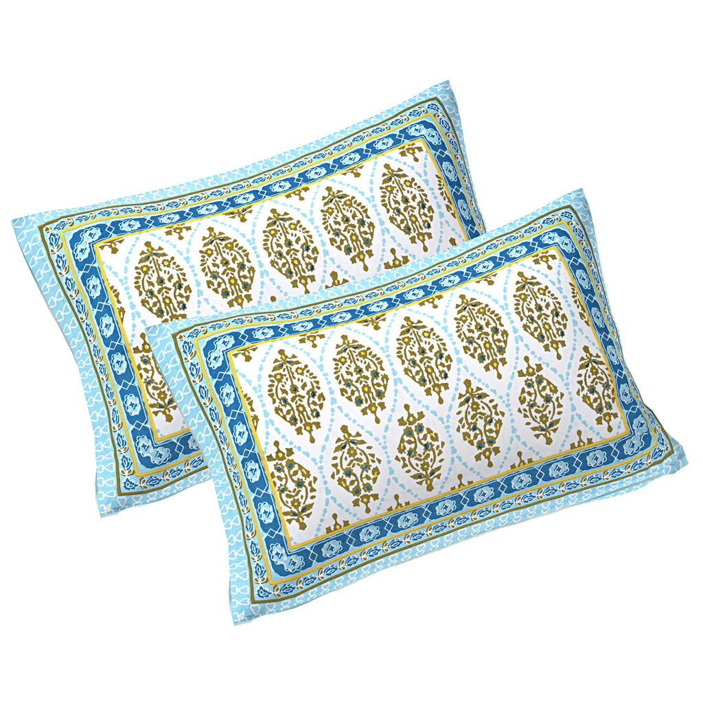 Rudra Bazaar Blue 210 TC Cotton Double King Bedsheet With 2 Pillow Covers - Distacart