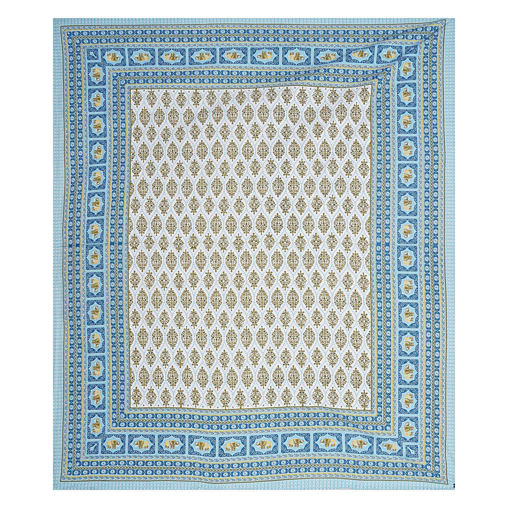 Rudra Bazaar Blue 210 TC Cotton Double King Bedsheet With 2 Pillow Covers - Distacart