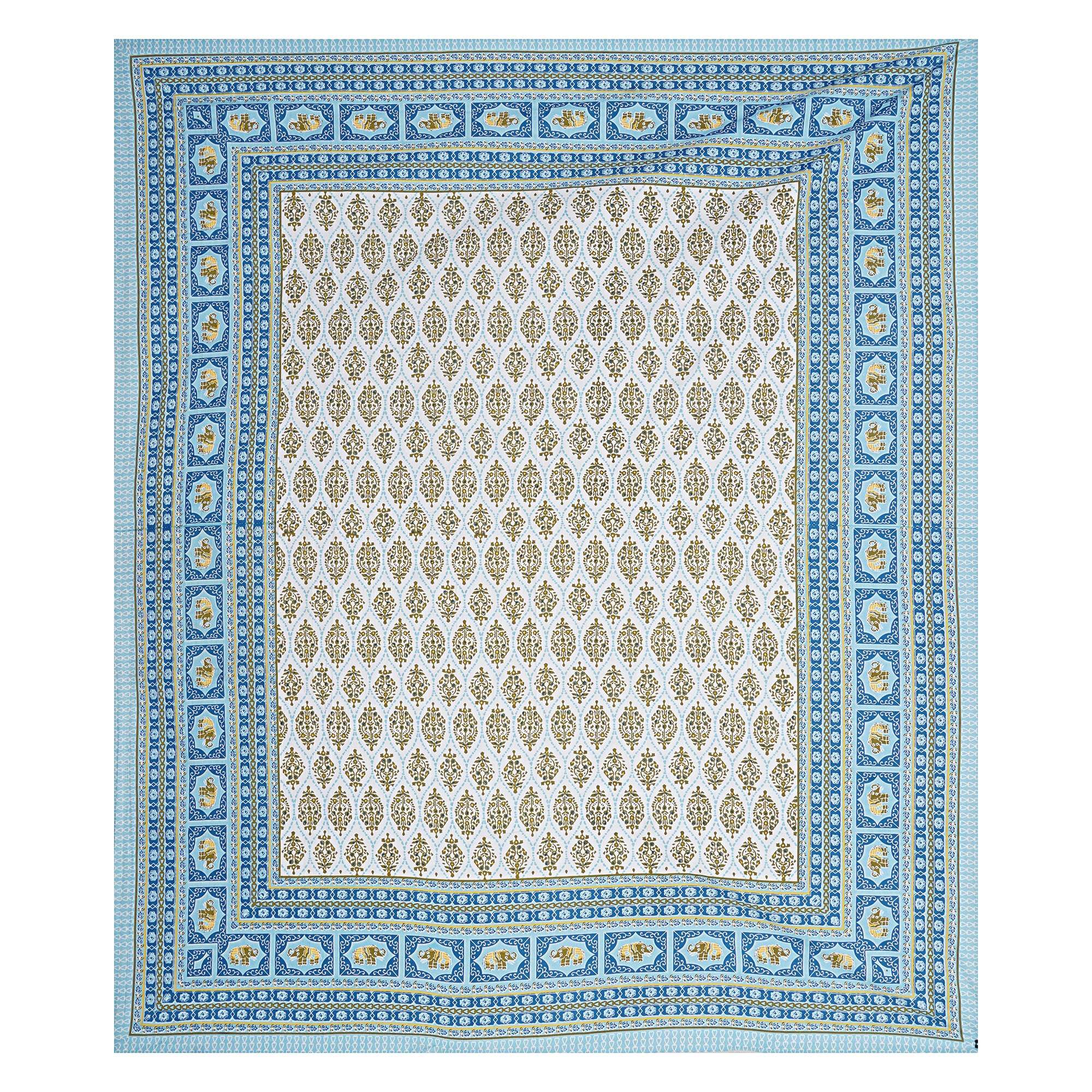 Rudra Bazaar Blue 210 TC Cotton Double King Bedsheet With 2 Pillow Covers - Distacart