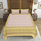 Rudra Bazaar Gold 210 TC Cotton Double King Bedsheet With 2 Pillow Covers - Distacart