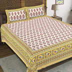 Rudra Bazaar Gold 210 TC Cotton Double King Bedsheet With 2 Pillow Covers - Distacart