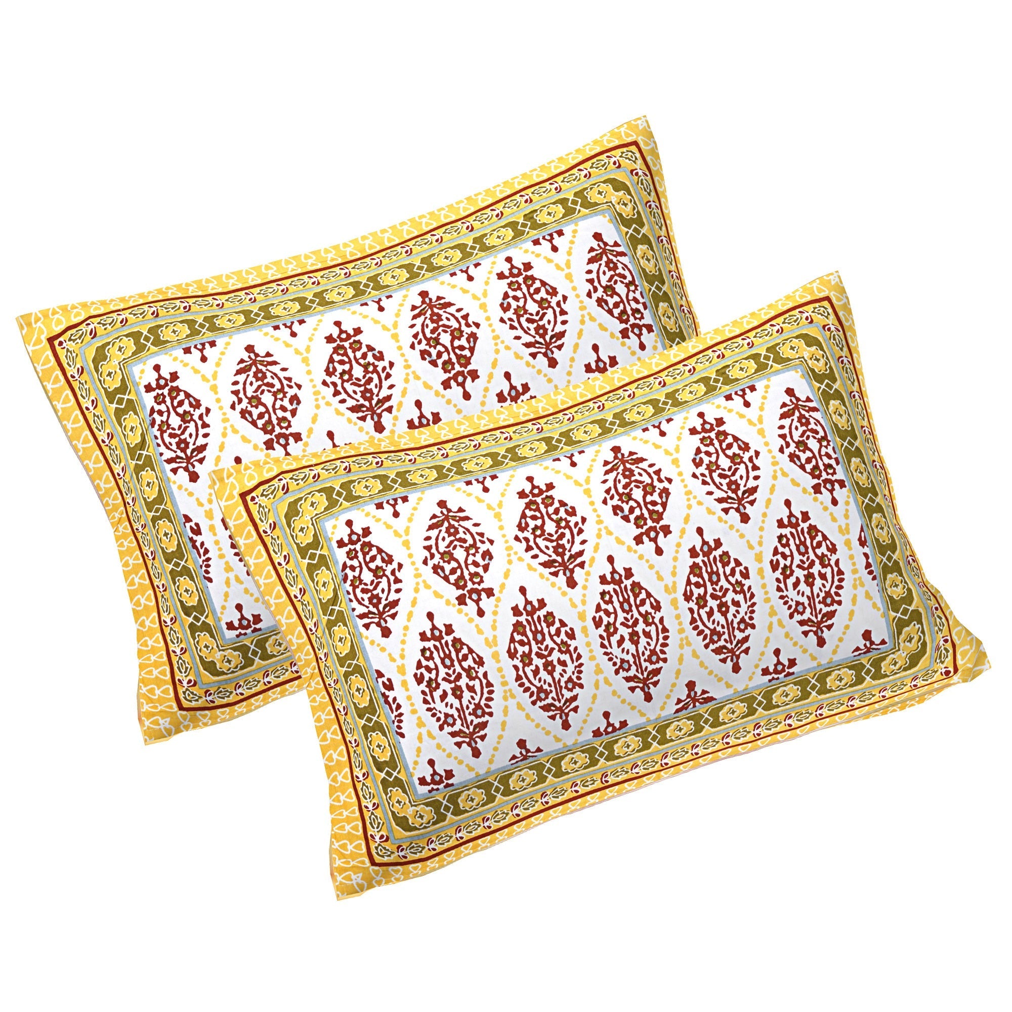 Rudra Bazaar Gold 210 TC Cotton Double King Bedsheet With 2 Pillow Covers - Distacart