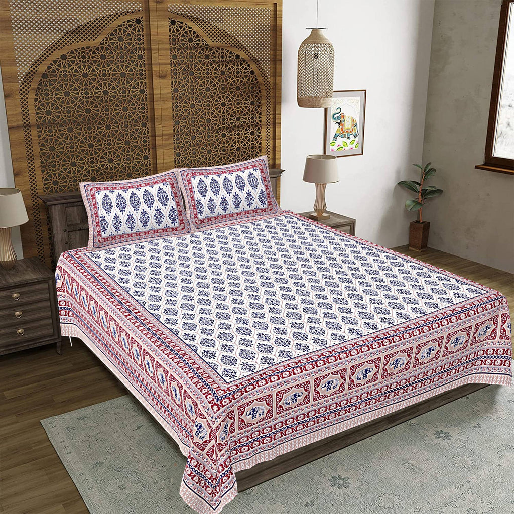 Rudra Bazaar Maroon 210 TC Cotton Double King Bedsheet With 2 Pillow Covers - Distacart