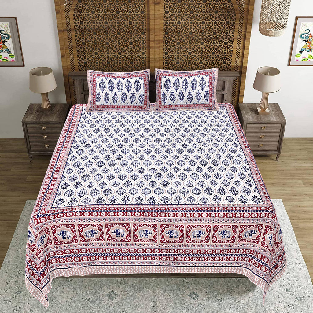 Rudra Bazaar Maroon 210 TC Cotton Double King Bedsheet With 2 Pillow Covers - Distacart
