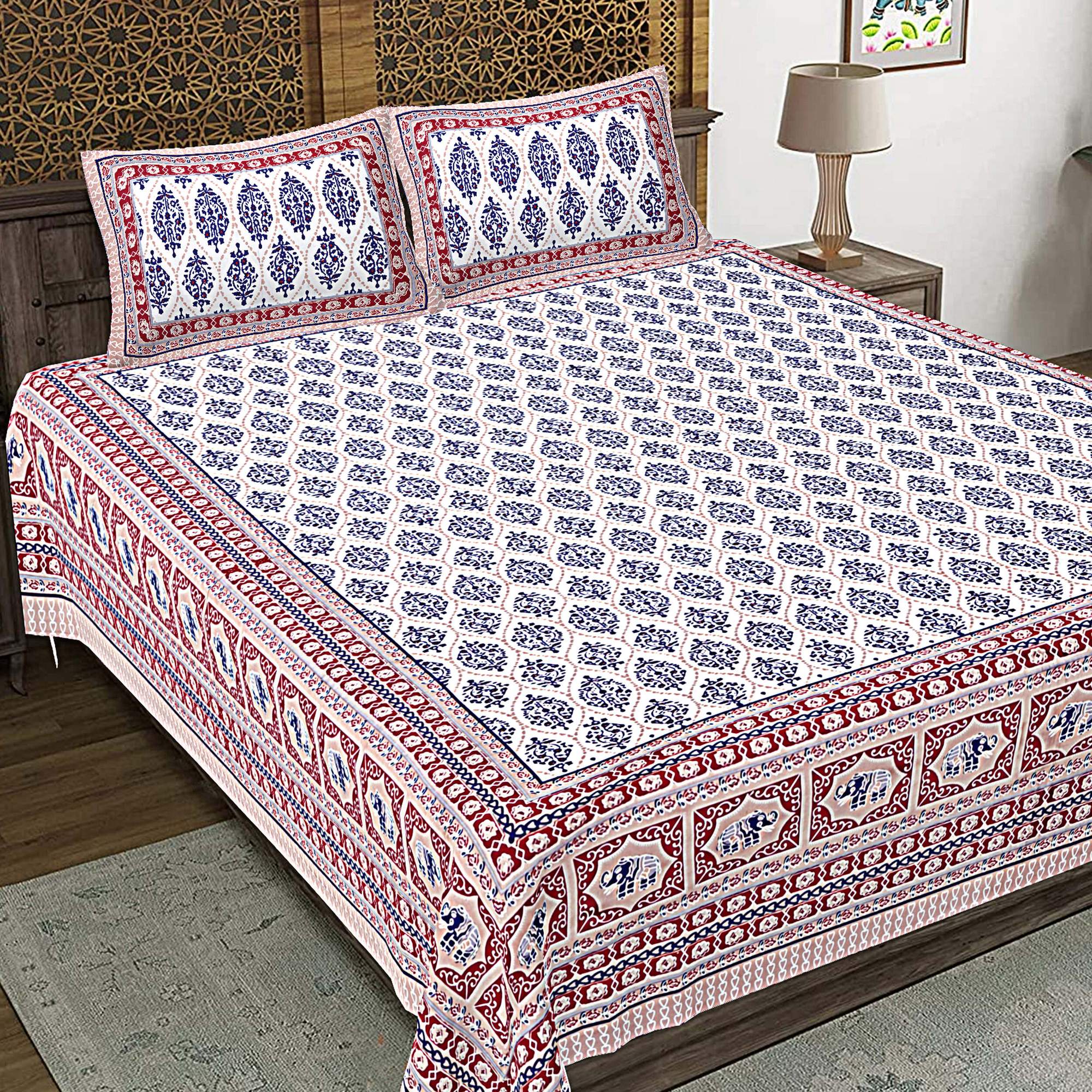 Rudra Bazaar Maroon 210 TC Cotton Double King Bedsheet With 2 Pillow Covers - Distacart