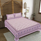 Rudra Bazaar Purple 210 TC Cotton Double King Bedsheet With 2 Pillow Covers - Distacart