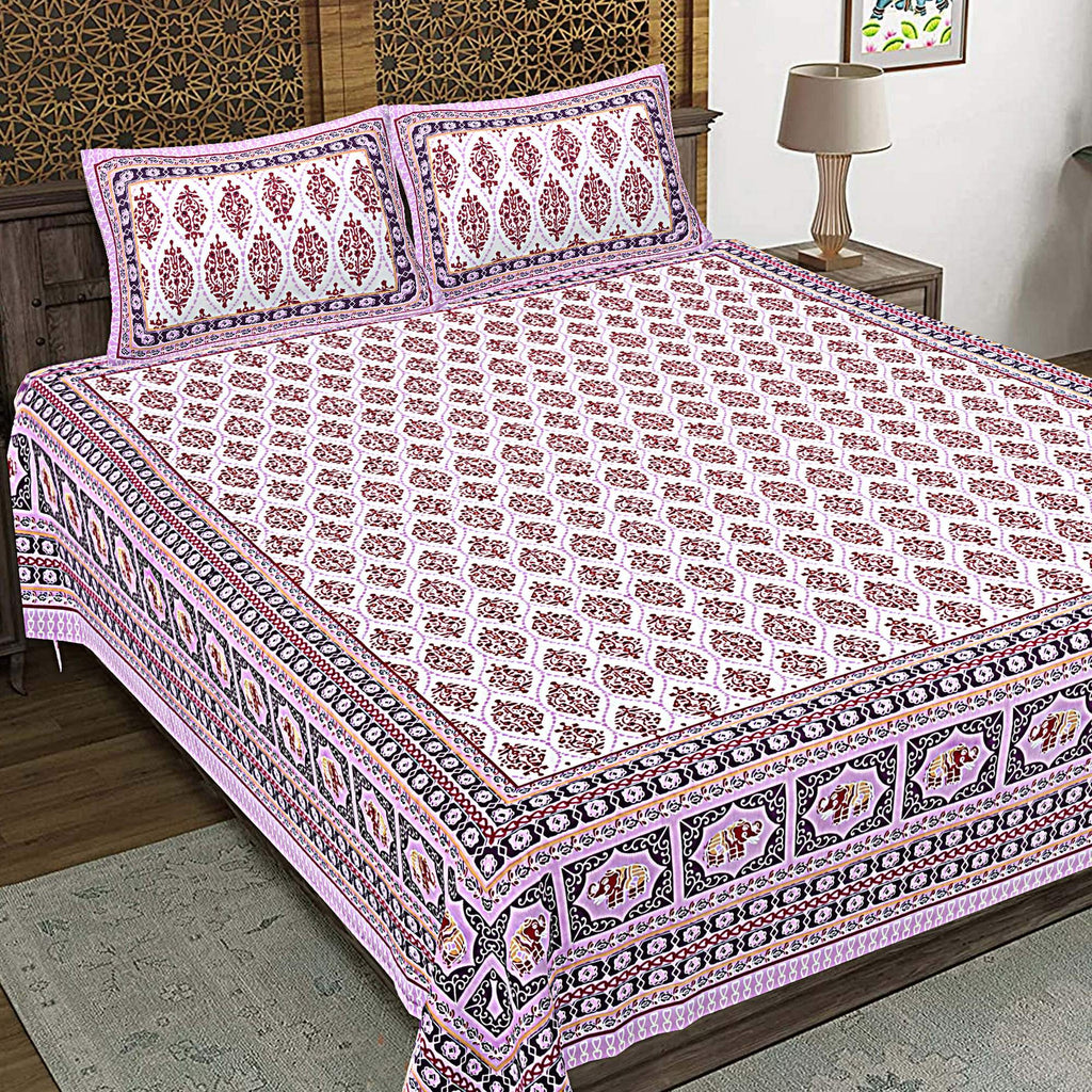Rudra Bazaar Purple 210 TC Cotton Double King Bedsheet With 2 Pillow Covers - Distacart