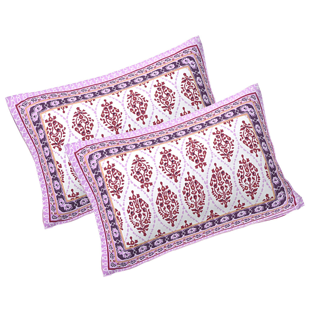 Rudra Bazaar Purple 210 TC Cotton Double King Bedsheet With 2 Pillow Covers - Distacart