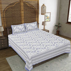 Rudra Bazaar Blue 210 TC Cotton Double King Bedsheet With 2 Pillow Covers - Distacart