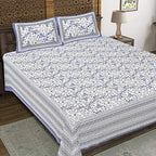Rudra Bazaar Blue 210 TC Cotton Double King Bedsheet With 2 Pillow Covers - Distacart