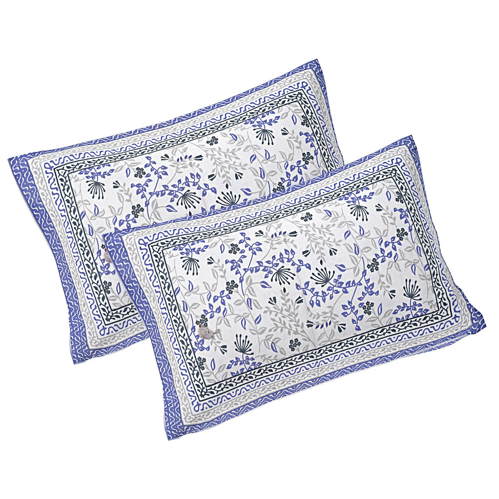 Rudra Bazaar Blue 210 TC Cotton Double King Bedsheet With 2 Pillow Covers - Distacart