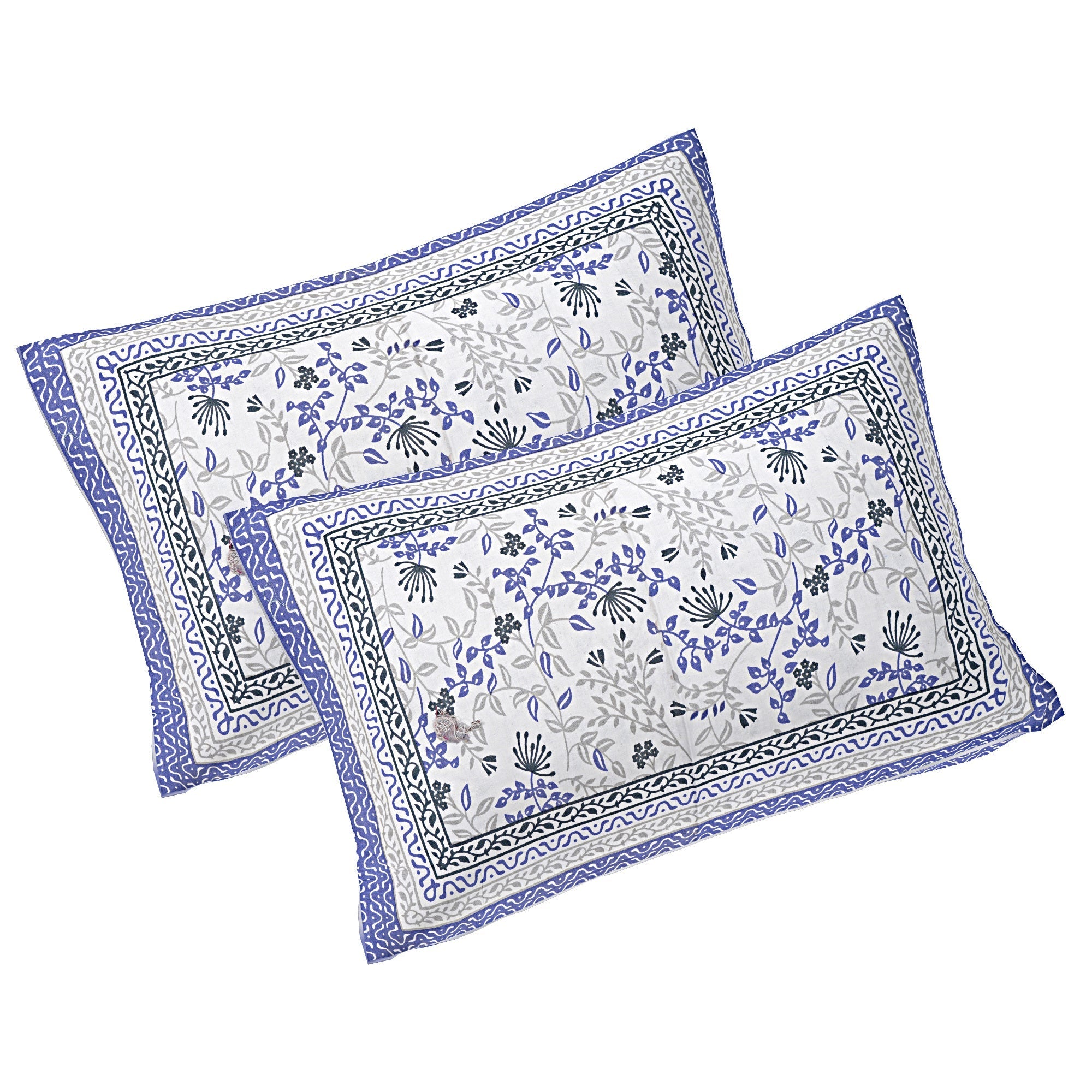 Rudra Bazaar Blue 210 TC Cotton Double King Bedsheet With 2 Pillow Covers - Distacart