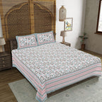 Rudra Bazaar Grey 210 TC Cotton Double King Bedsheet With 2 Pillow Covers - Distacart
