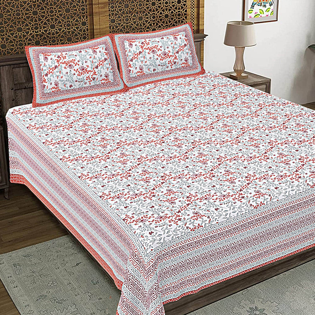 Rudra Bazaar Orange 210 TC Cotton Double King Bedsheet With 2 Pillow Covers - Distacart