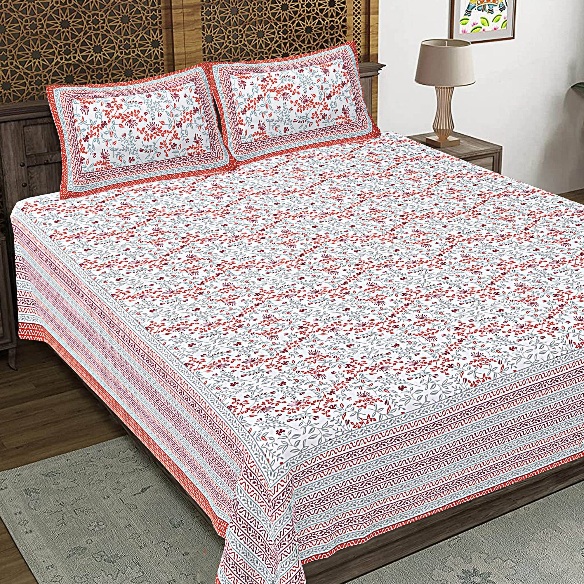 Rudra Bazaar Orange 210 TC Cotton Double King Bedsheet With 2 Pillow Covers - Distacart