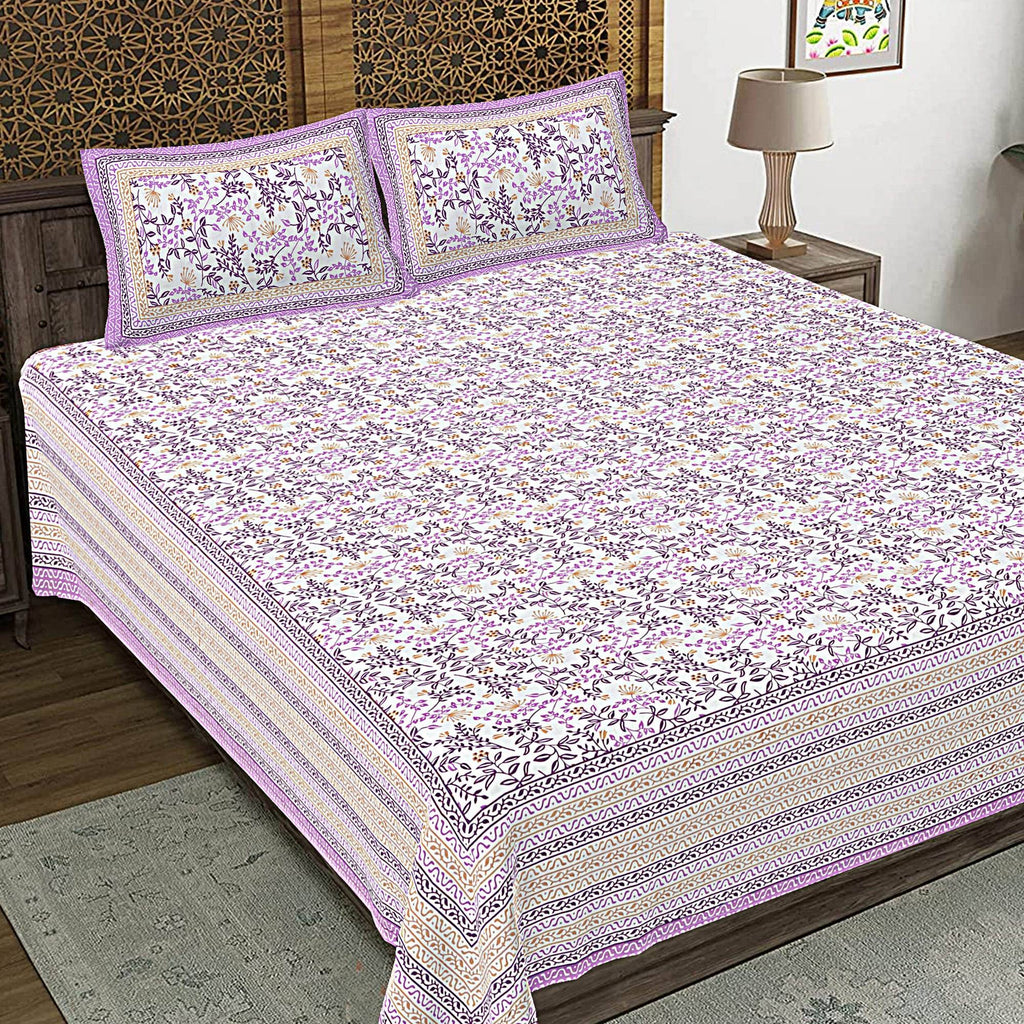 Rudra Bazaar Purple 210 TC Cotton Double King Bedsheet With 2 Pillow Covers - Distacart