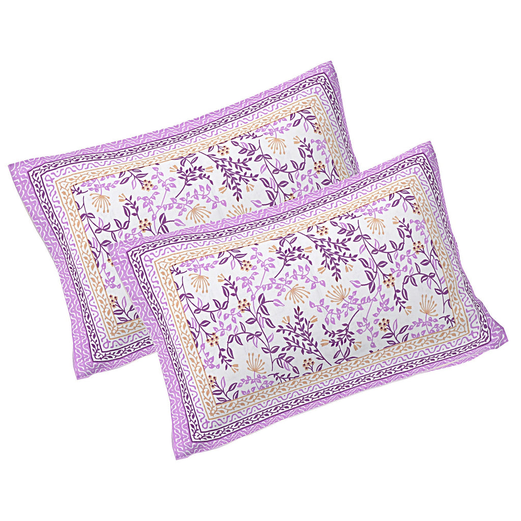 Rudra Bazaar Purple 210 TC Cotton Double King Bedsheet With 2 Pillow Covers - Distacart