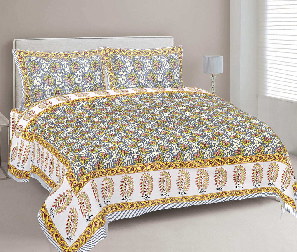 Rudra Bazaar Multi 210 TC Cotton Double King Bedsheet With 2 Pillow Covers - Distacart