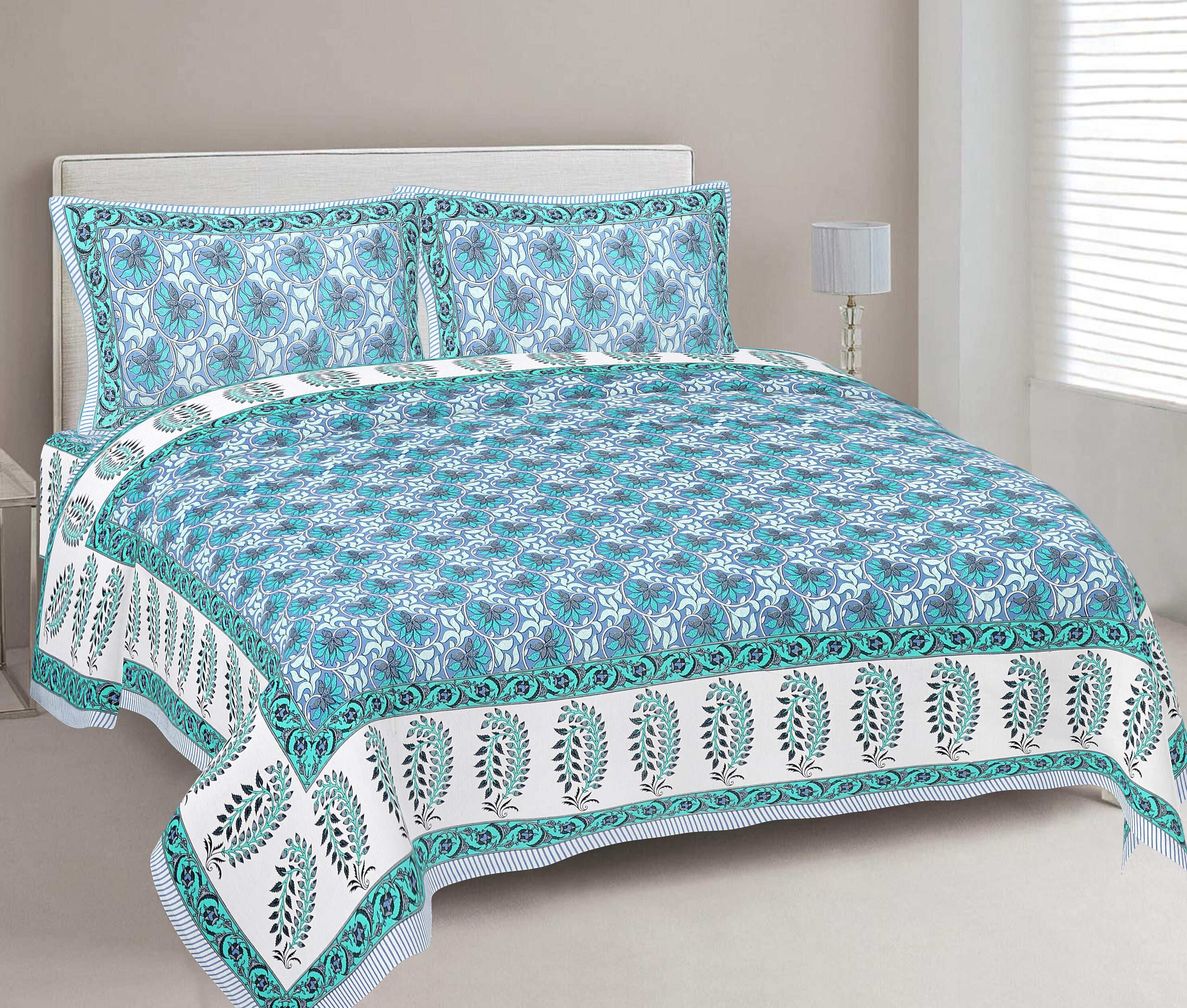 Rudra Bazaar Multi 210 TC Cotton Double King Bedsheet With 2 Pillow Covers - Distacart