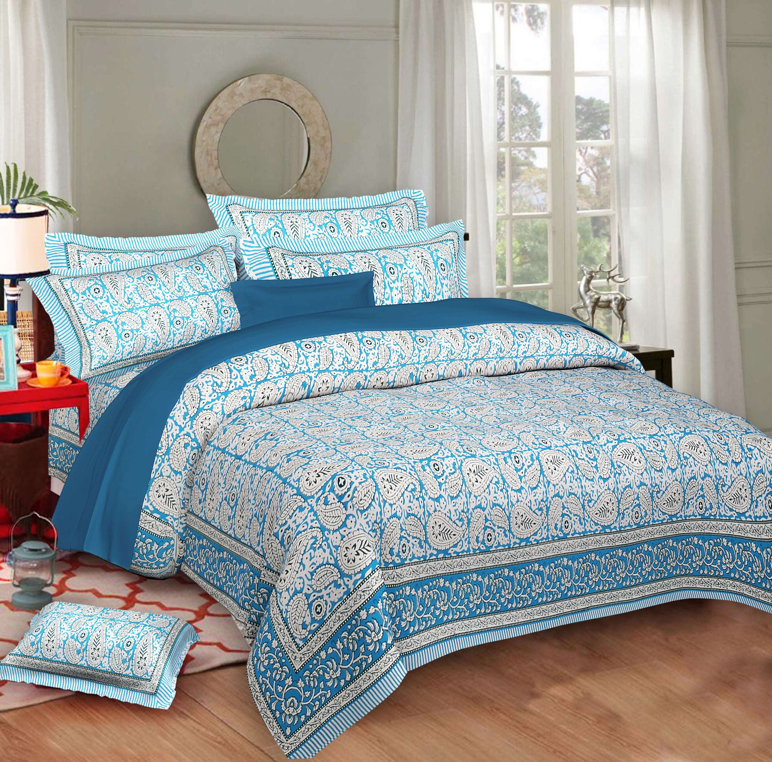 Rudra Bazaar Multi 210 TC Cotton Double King Bedsheet With 2 Pillow Covers - Distacart