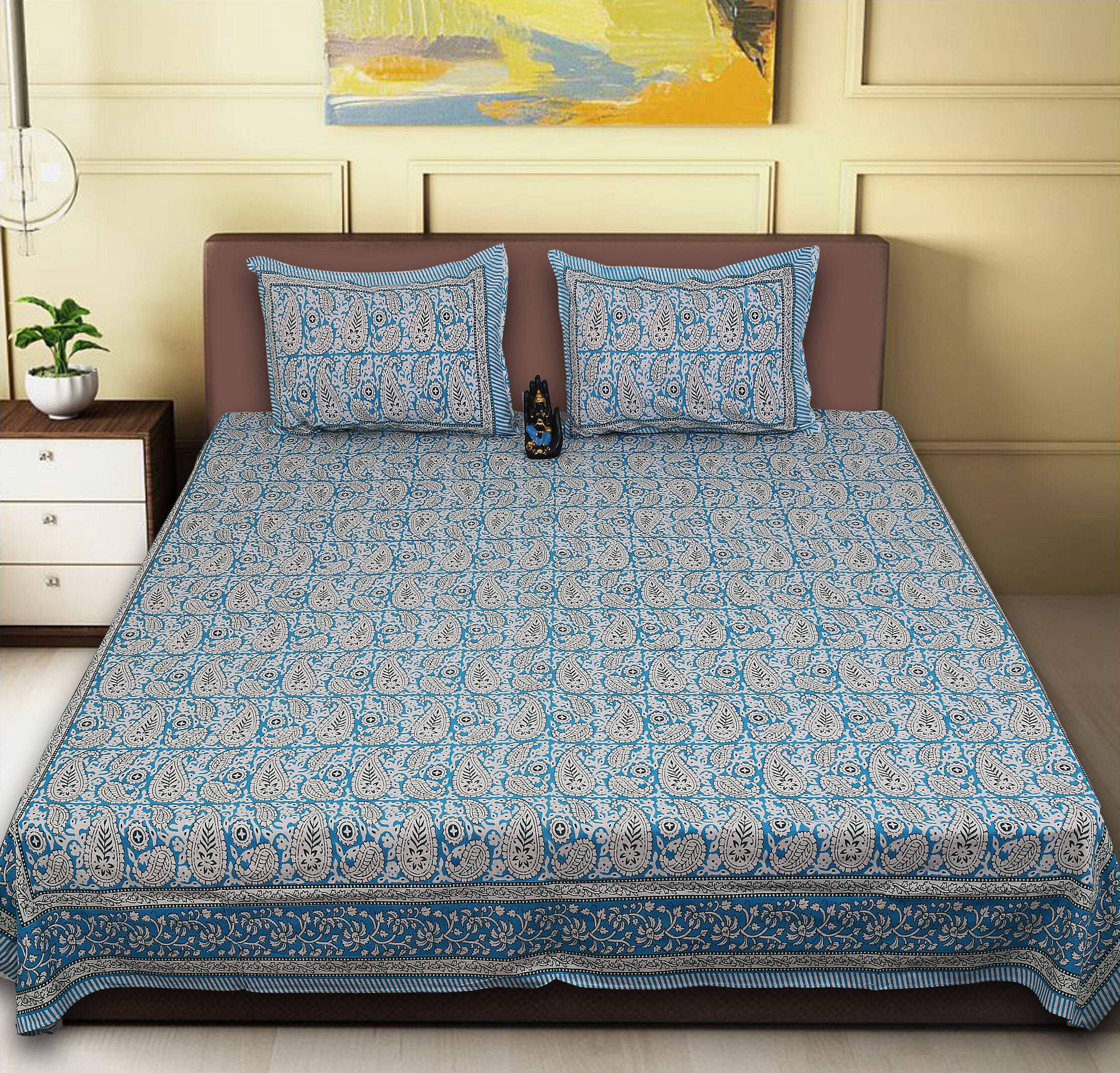 Rudra Bazaar Multi 210 TC Cotton Double King Bedsheet With 2 Pillow Covers - Distacart