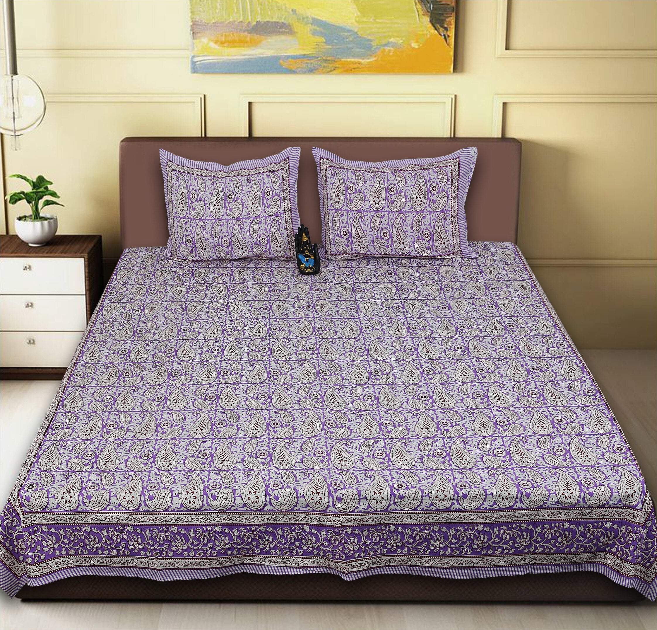 Rudra Bazaar Multi 210 TC Cotton Double King Bedsheet With 2 Pillow Covers - Distacart