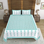 Rudra Bazaar Sea Green 210 TC Cotton Double King Bedsheet With 2 Pillow Covers - Distacart