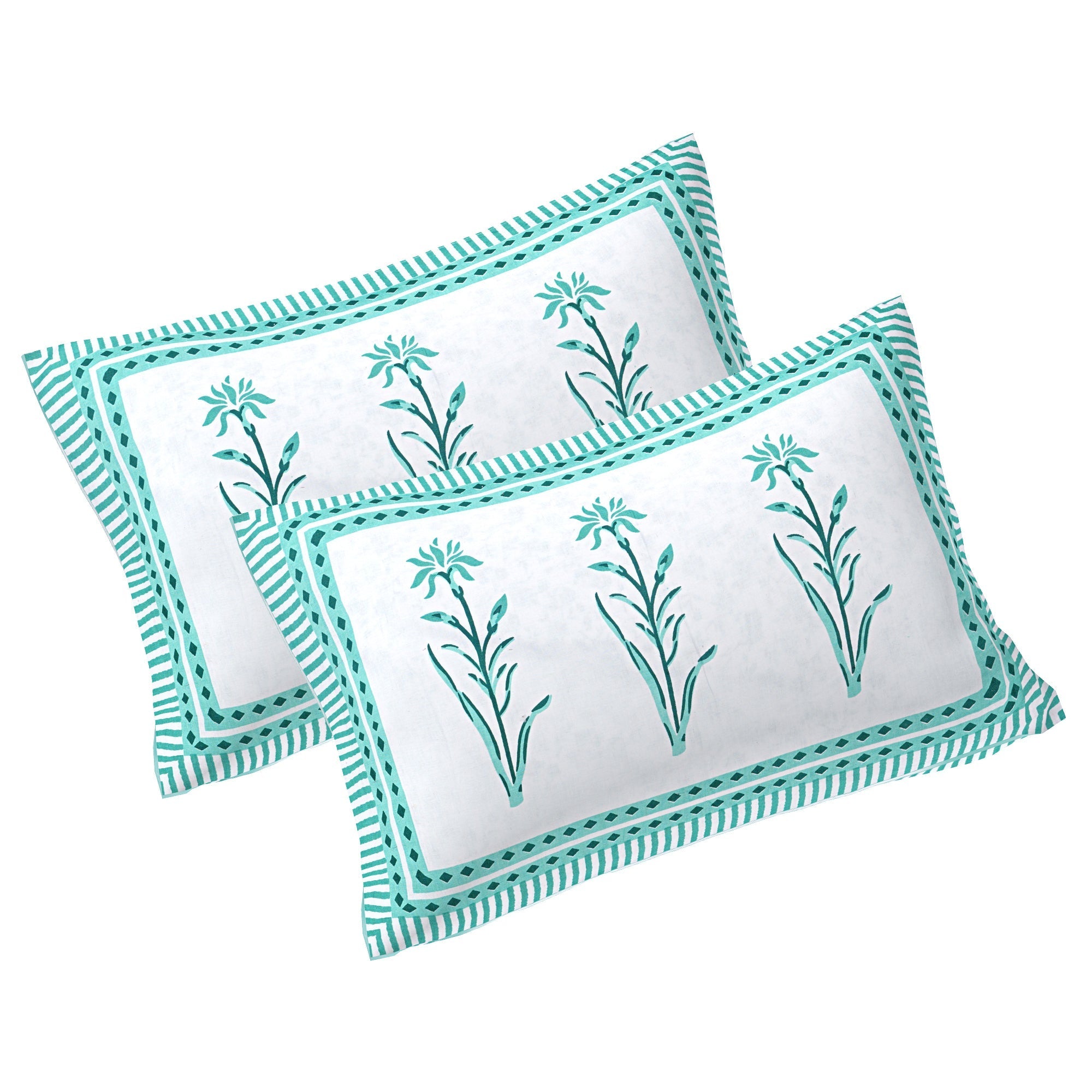 Rudra Bazaar Sea Green 210 TC Cotton Double King Bedsheet With 2 Pillow Covers - Distacart