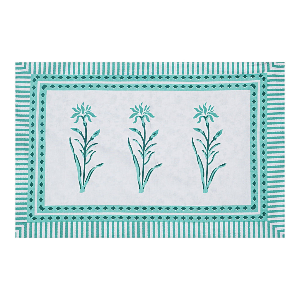 Rudra Bazaar Sea Green 210 TC Cotton Double King Bedsheet With 2 Pillow Covers - Distacart