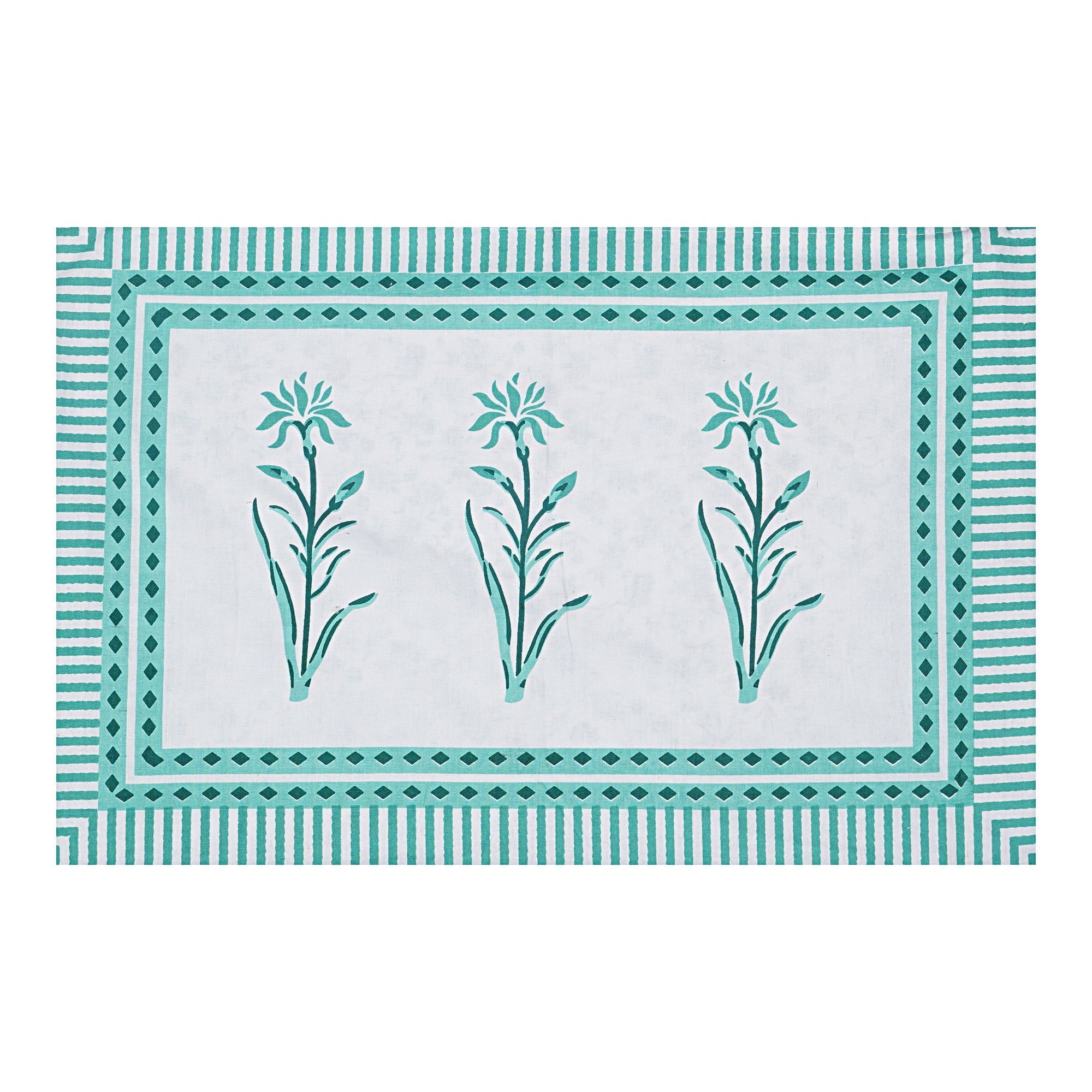 Rudra Bazaar Sea Green 210 TC Cotton Double King Bedsheet With 2 Pillow Covers - Distacart