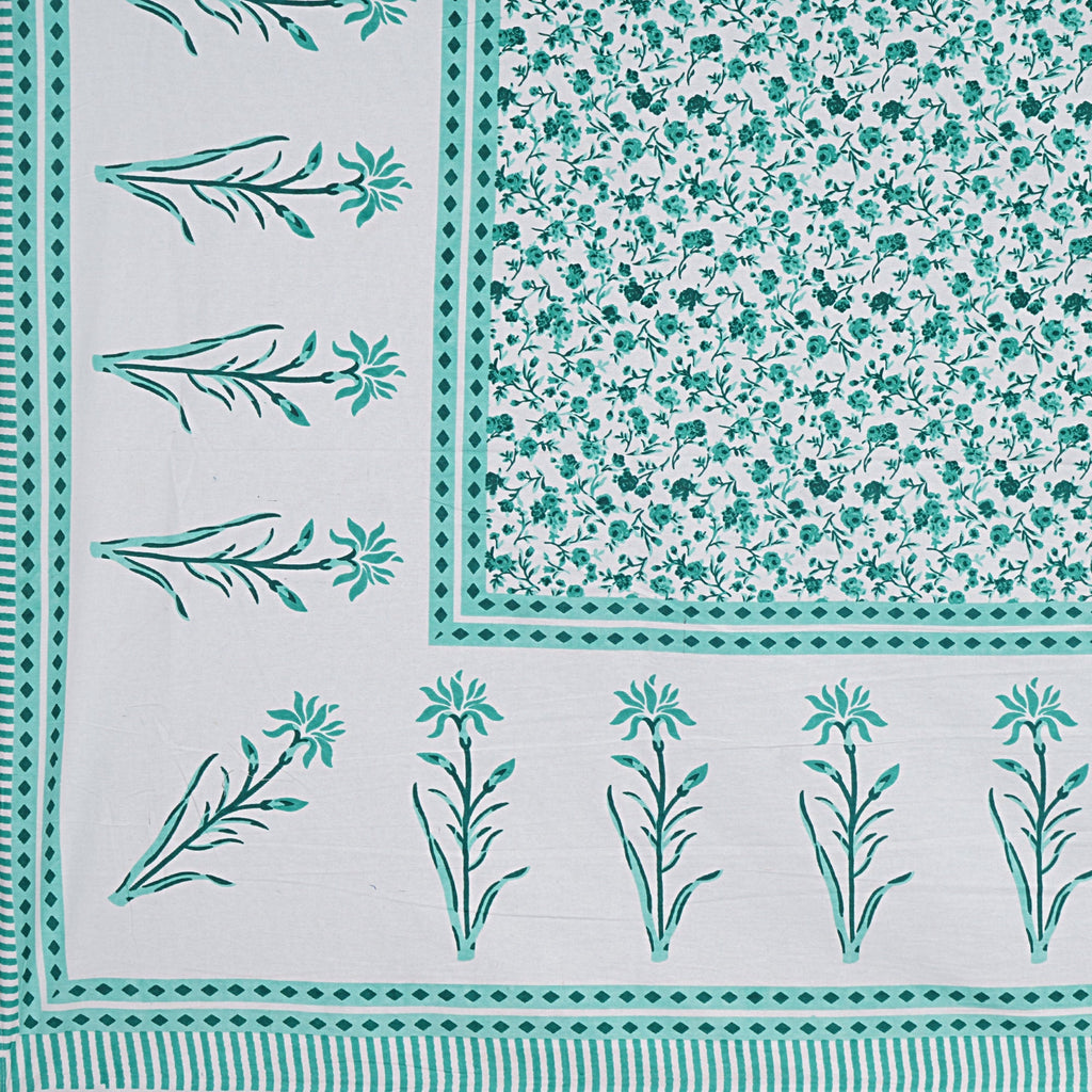Rudra Bazaar Sea Green 210 TC Cotton Double King Bedsheet With 2 Pillow Covers - Distacart