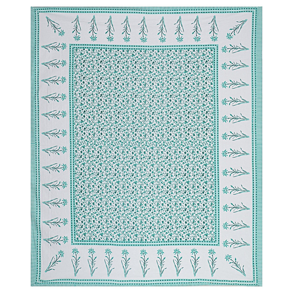 Rudra Bazaar Sea Green 210 TC Cotton Double King Bedsheet With 2 Pillow Covers - Distacart
