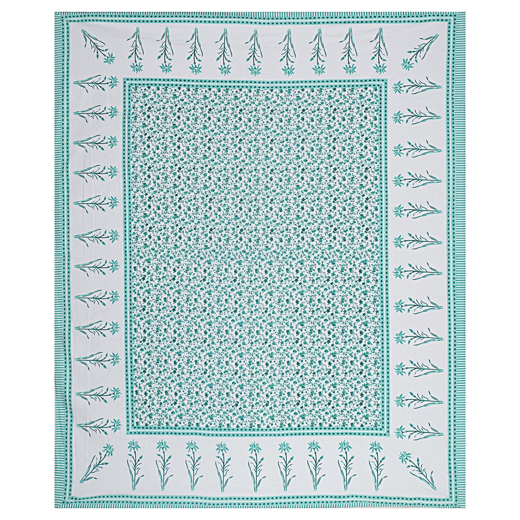 Rudra Bazaar Sea Green 210 TC Cotton Double King Bedsheet With 2 Pillow Covers - Distacart