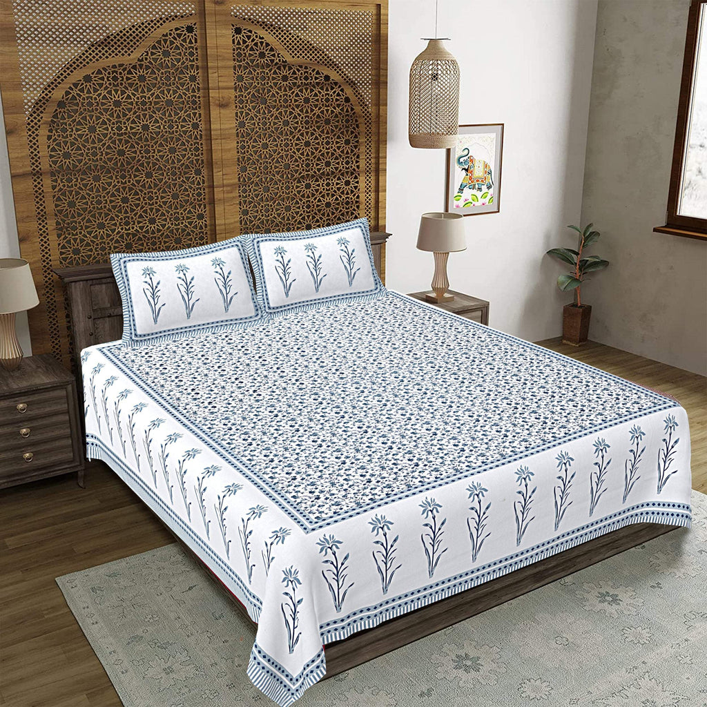 Rudra Bazaar Grey 210 TC Cotton Double King Bedsheet With 2 Pillow Covers - Distacart