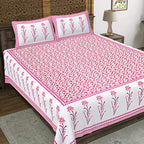 Rudra Bazaar Pink 210 TC Cotton Double King Bedsheet With 2 Pillow Covers - Distacart