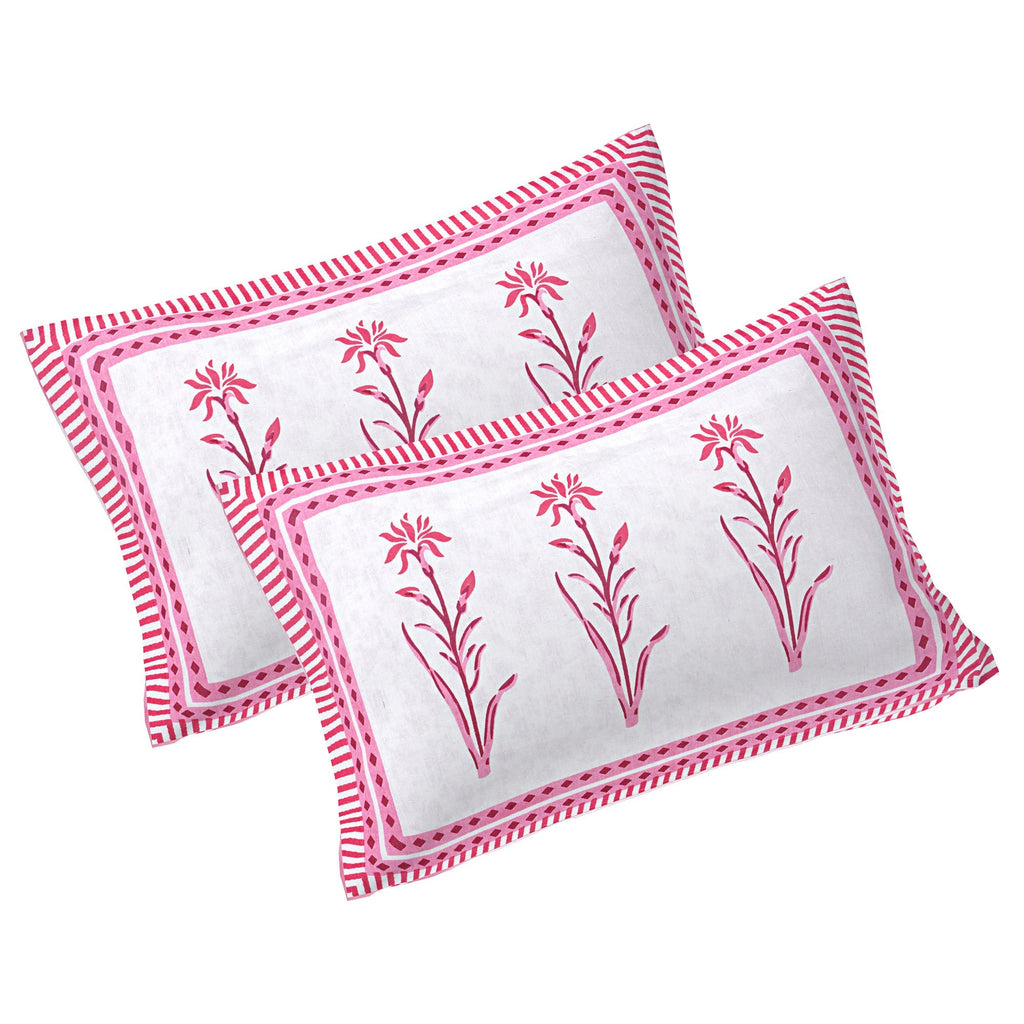 Rudra Bazaar Pink 210 TC Cotton Double King Bedsheet With 2 Pillow Covers - Distacart