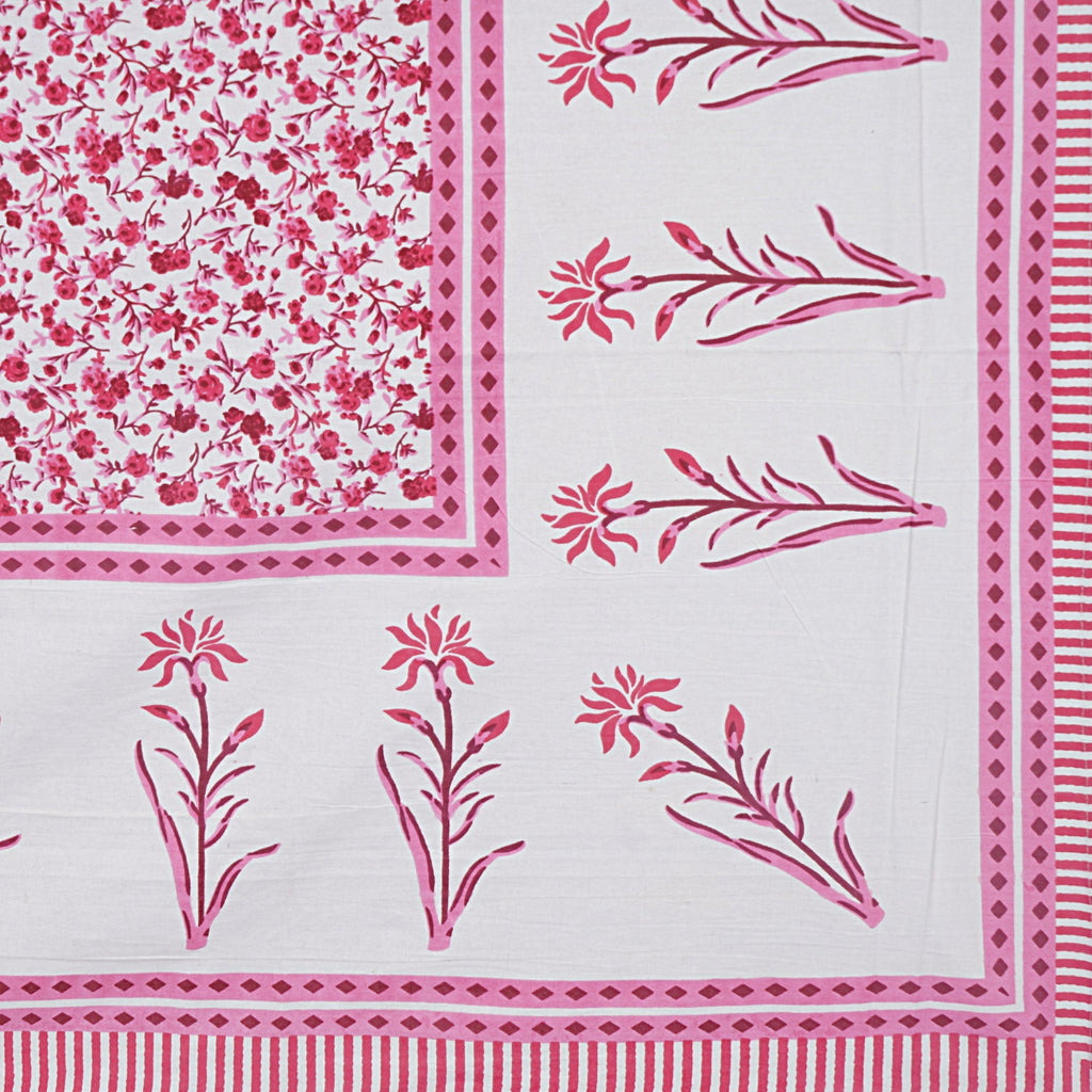Rudra Bazaar Pink 210 TC Cotton Double King Bedsheet With 2 Pillow Covers - Distacart