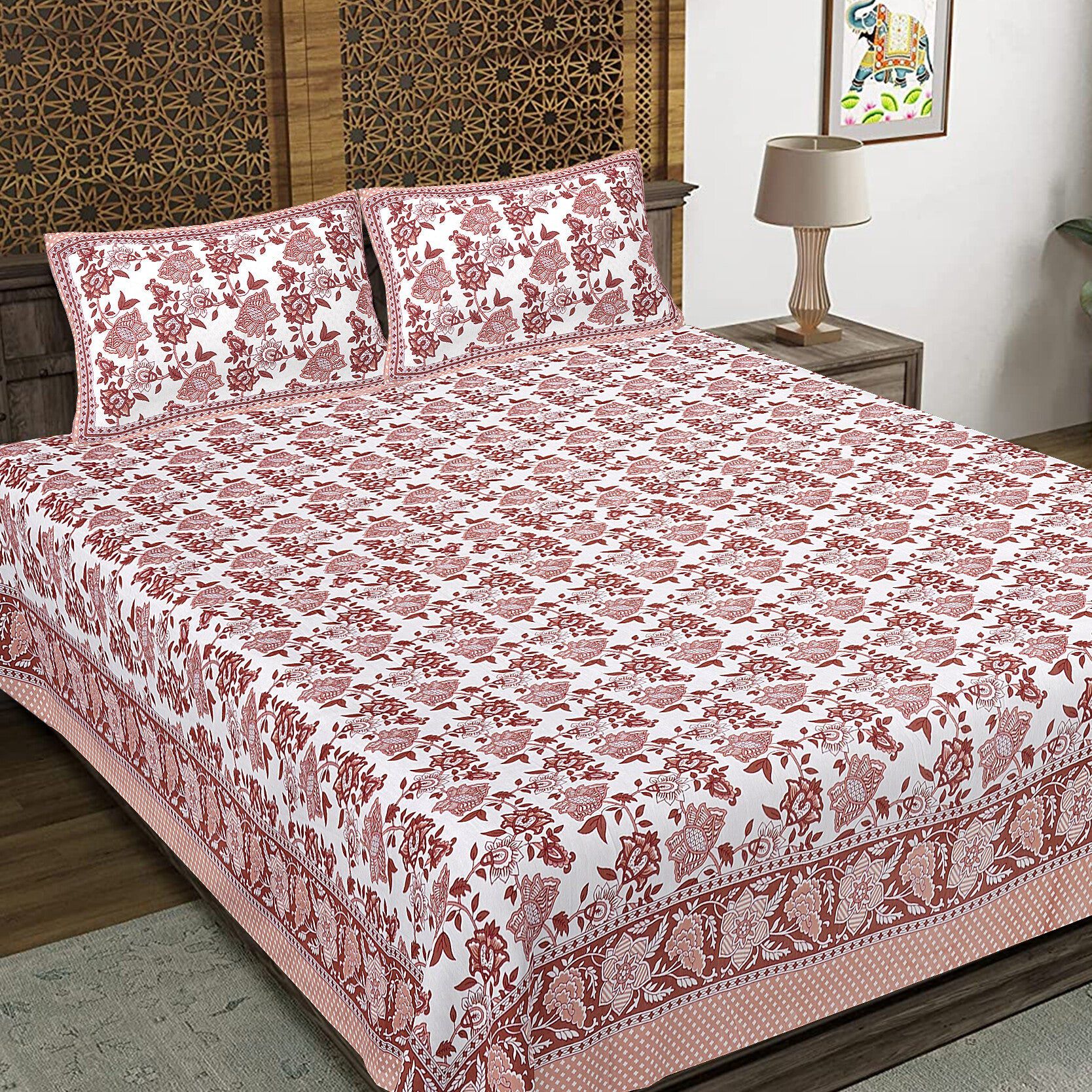 Rudra Bazaar Sea Green 210 TC Cotton Double King Bedsheet With 2 Pillow Covers - Distacart