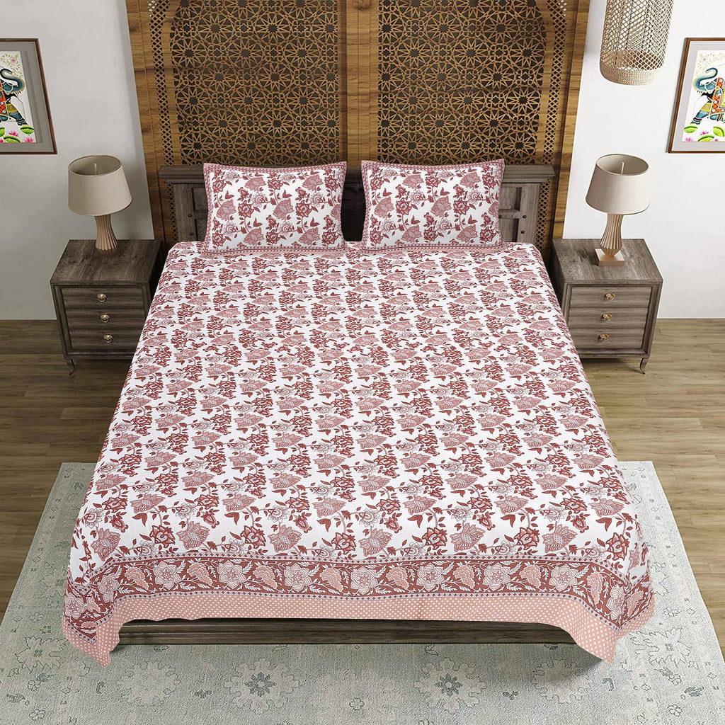 Rudra Bazaar Sea Green 210 TC Cotton Double King Bedsheet With 2 Pillow Covers - Distacart